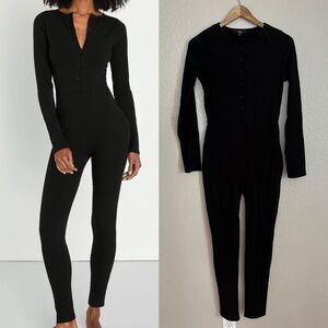 NWOT Comfy Perfection Black Ribbed Knit Long Sleeve Lounge Jumpsuit